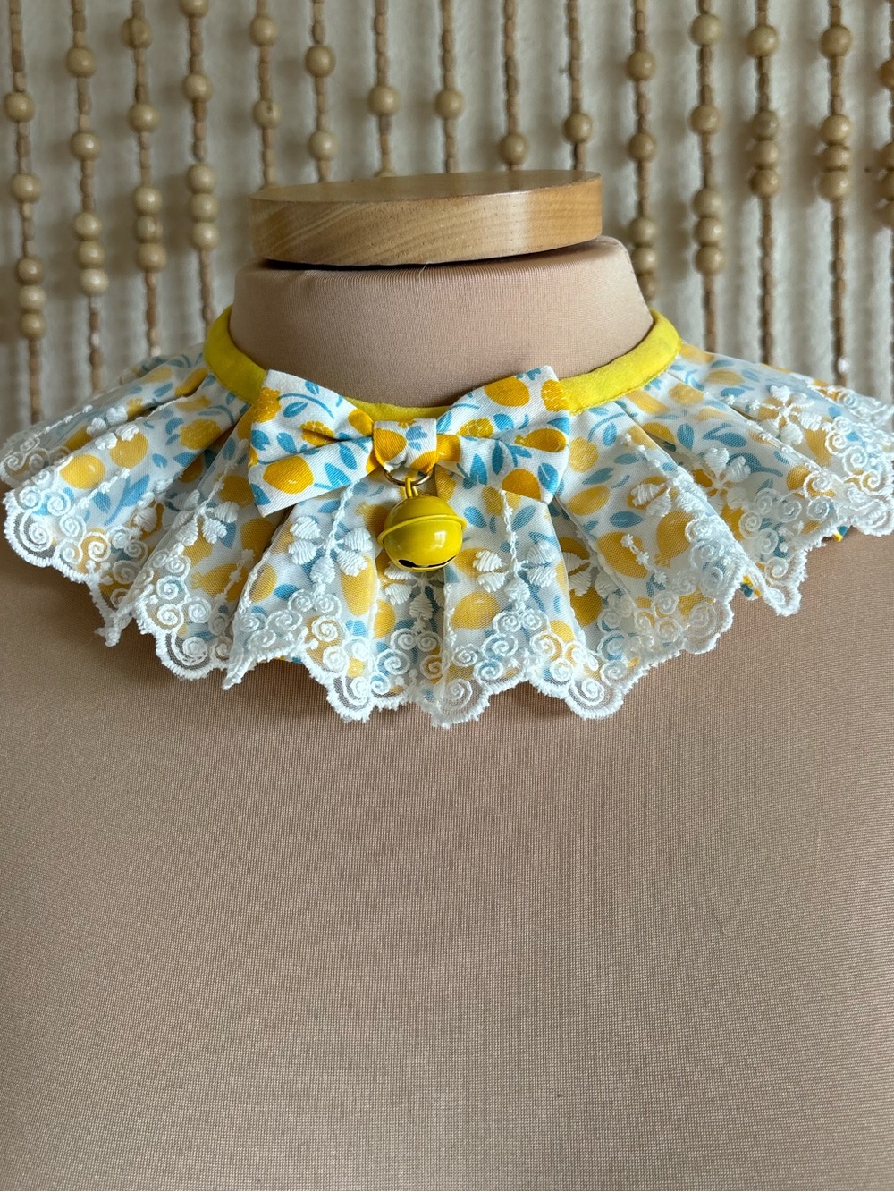 Yellow Blue Ruffle Bow Bell Detail Clown Coquette Kawaii Anime Dress Up Collar